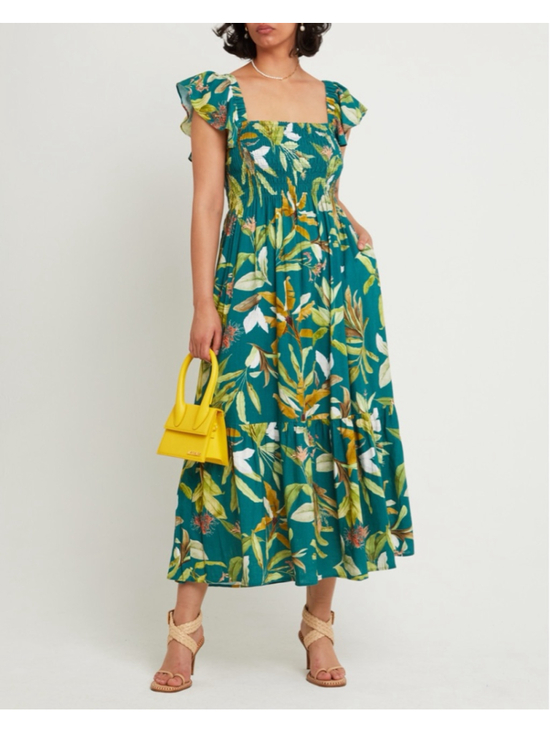 O.P.T. Dresses & Skirts - Women's O.P.T. Tuscany Teal Green Floral Smocked Maxi Dress M Summer Ligh